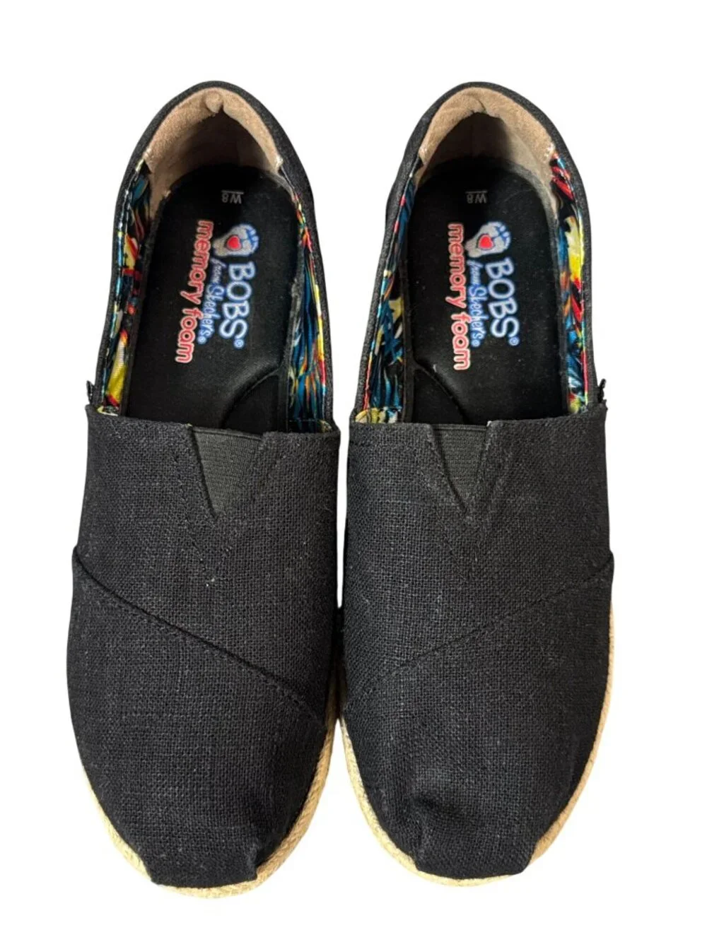 BOBS by Skechers Black Canvas Espadrille Slip-On Shoes Size 8